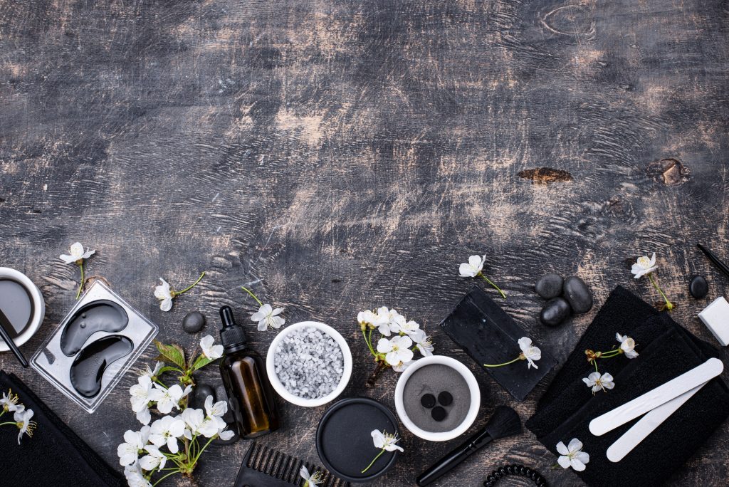 Set of black charcoal detox cosmetics